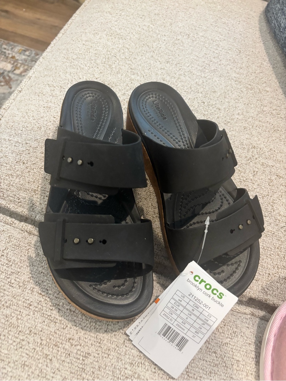 Crocs Black Brooklyn Cork Buckle Low Low Wedge Sandals New With Tags Size 8 New
